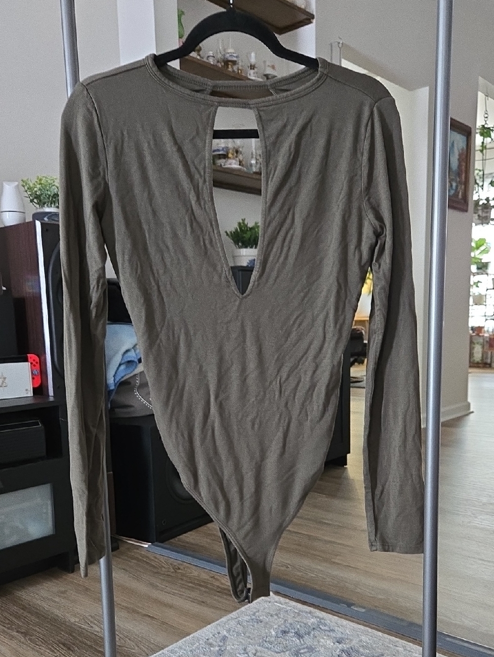 Lulu's Olive Green Long Sleeve Open Back Bodysuit